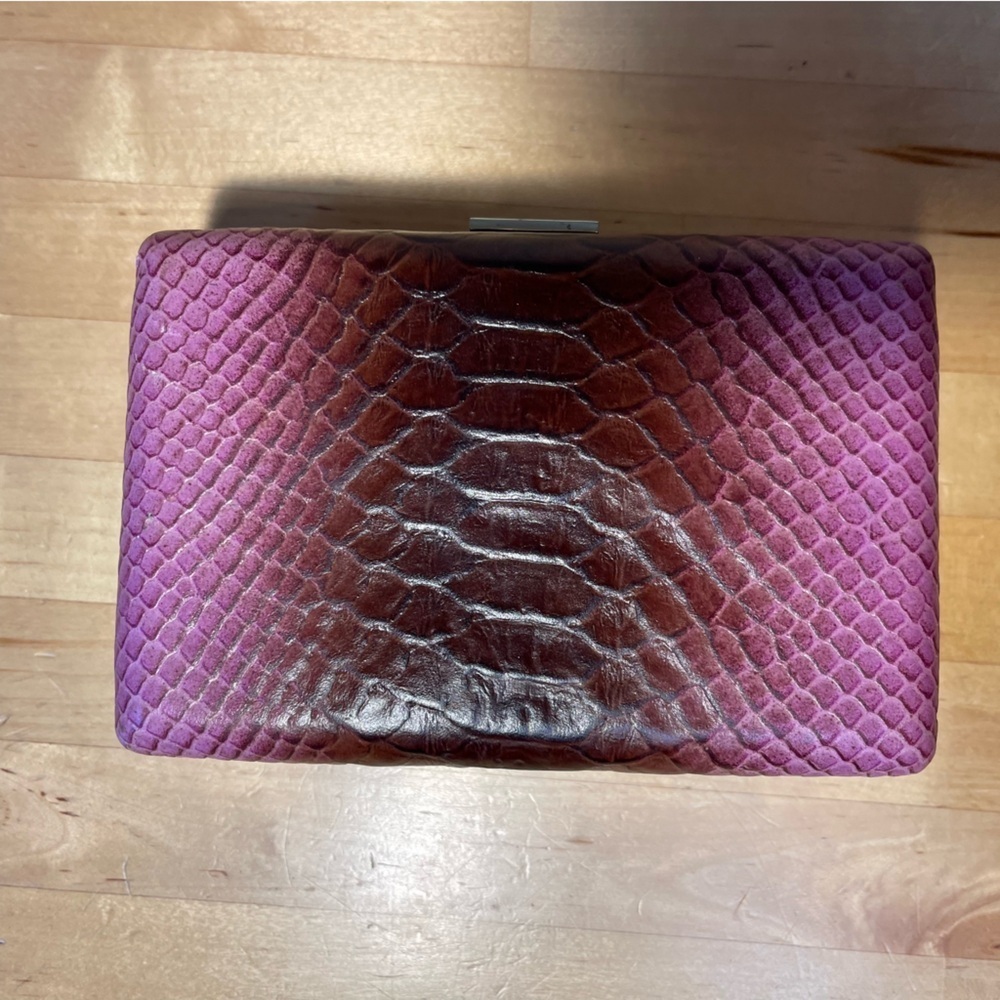 Banana Republic Purple Snake Embossed Leather Framed Cocktail Clutch Evening Bag
